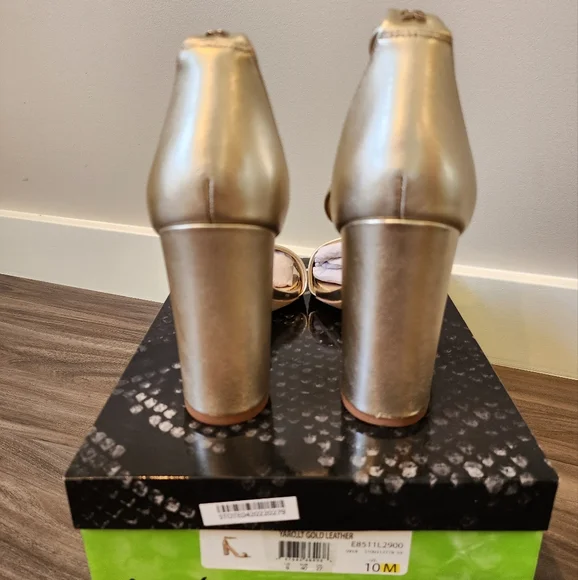 New in original box, Sam Edelman Yaro light gold leather block heels, size 10 - Picture 8 of 12